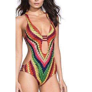 Knit print sexy strappy monokini